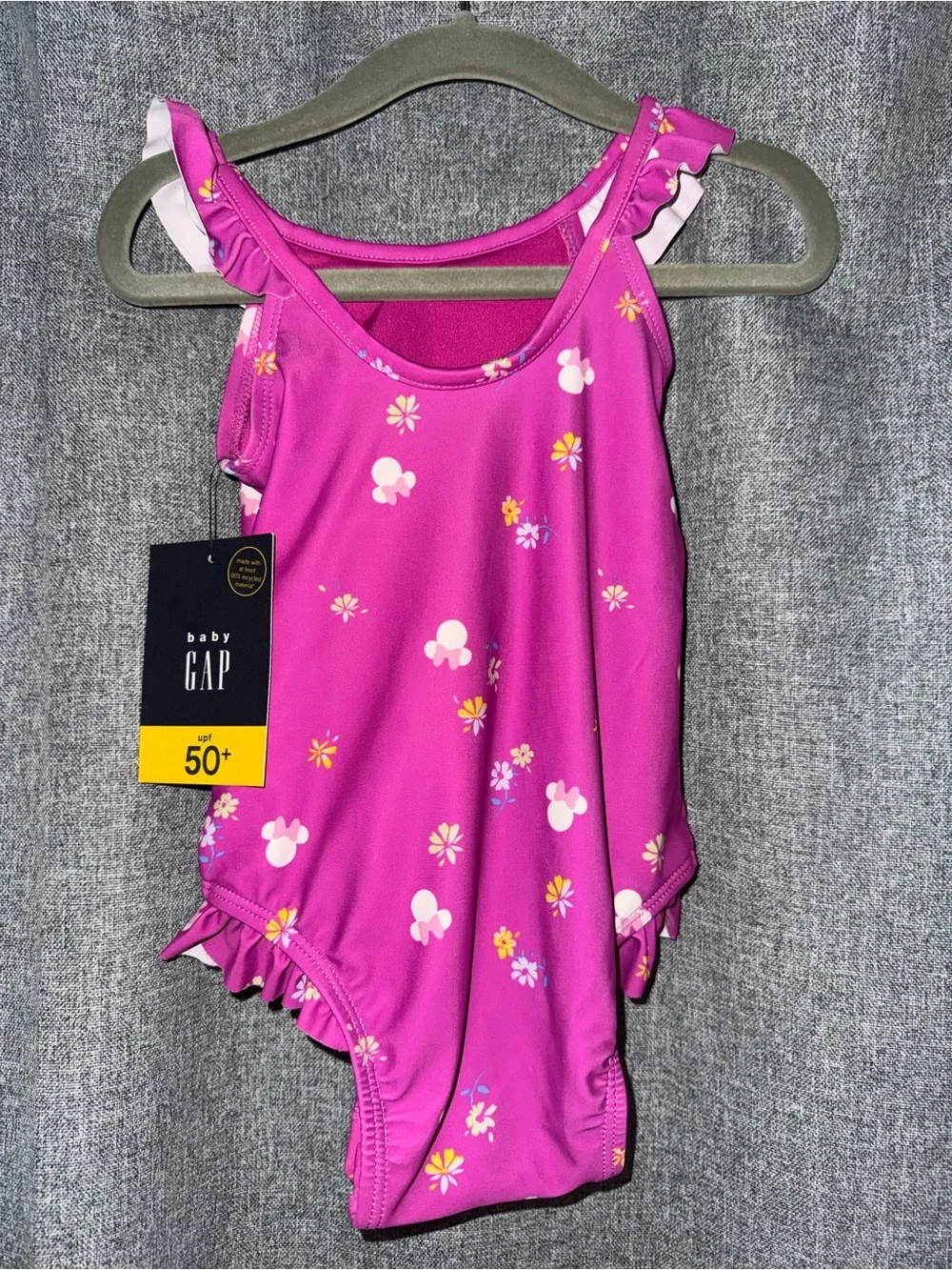 Girls' Pink Floral Minnie Ruffle One-Piece Swim Suit